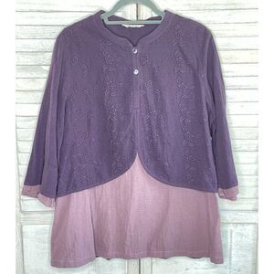 Retro Traditional Chinese 2 Tier Blouse Purple Size Medium